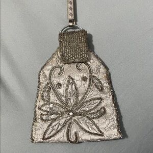 Beaded Silver Floral Evening Wristlet
